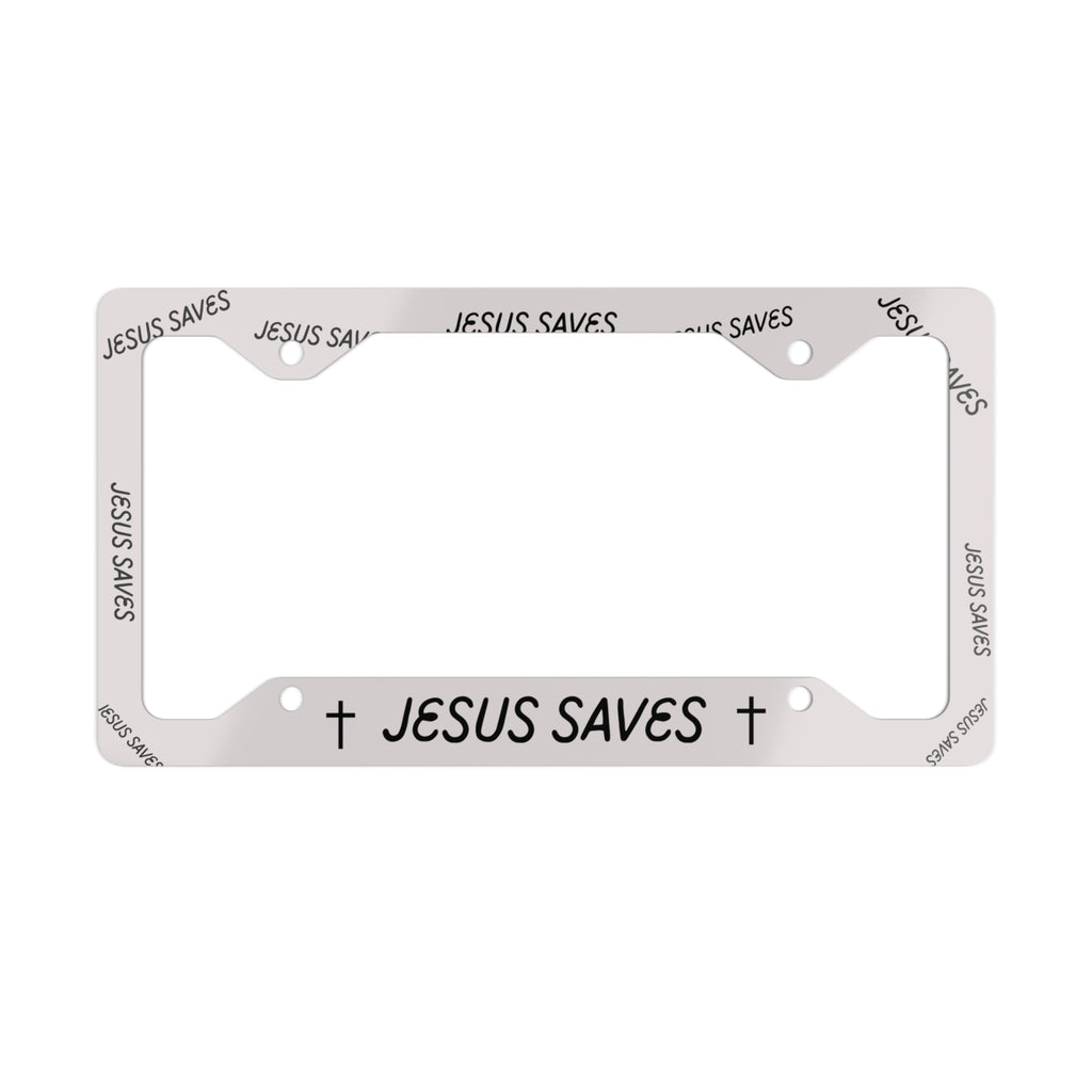 Jesus Saves Glossy Aluminum License Plate Frame — Christian Car Decor