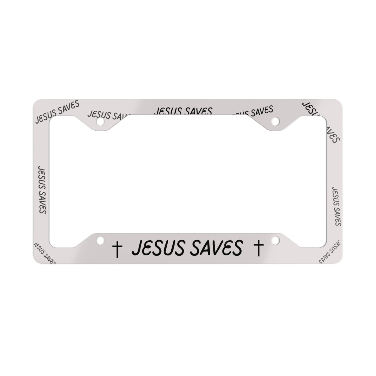 Jesus Saves Glossy Aluminum License Plate Frame — Christian Car Decor