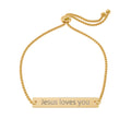 Jesus Loves You Engravable Bar Bracelet — Adjustable PVD Stainless Steel