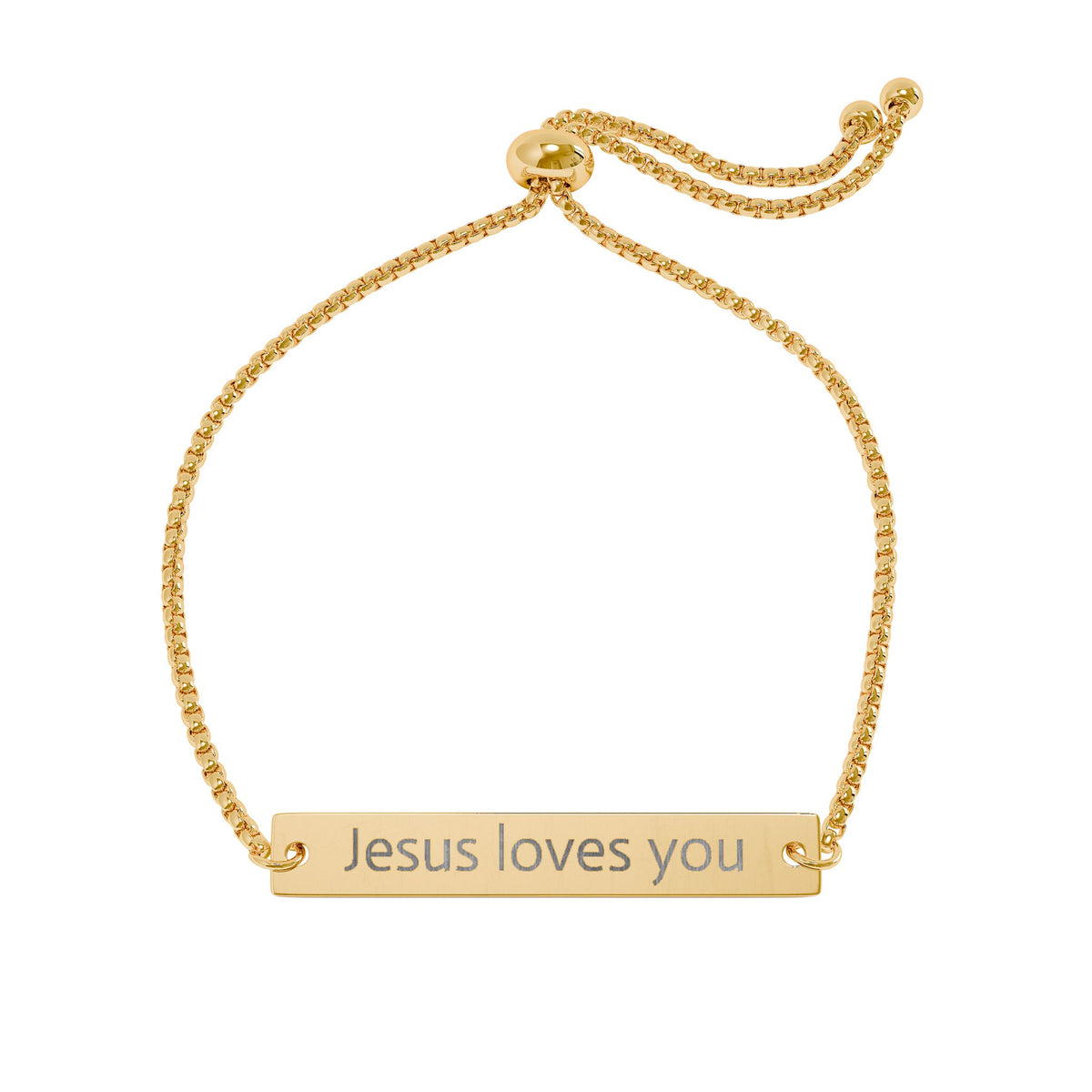 Jesus Loves You Engravable Bar Bracelet — Adjustable PVD Stainless Steel