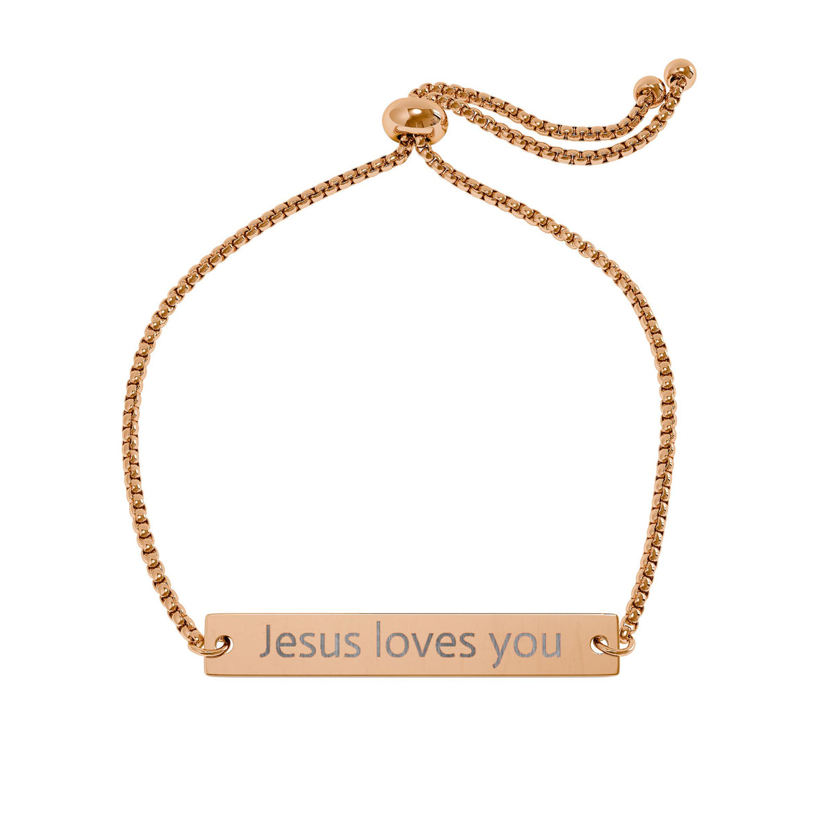 Jesus Loves You Engravable Bar Bracelet — Adjustable PVD Stainless Steel