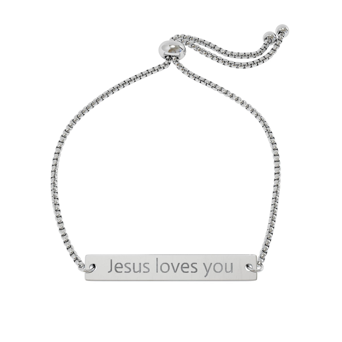 Jesus Loves You Engravable Bar Bracelet — Adjustable PVD Stainless Steel