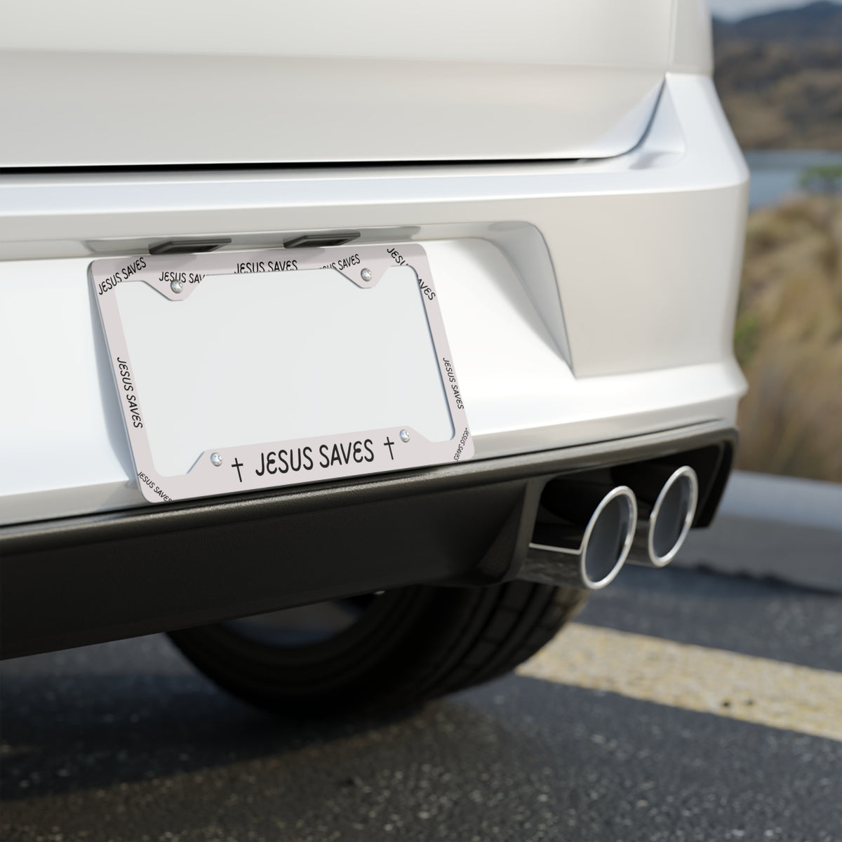 Jesus Saves Glossy Aluminum License Plate Frame — Christian Car Decor